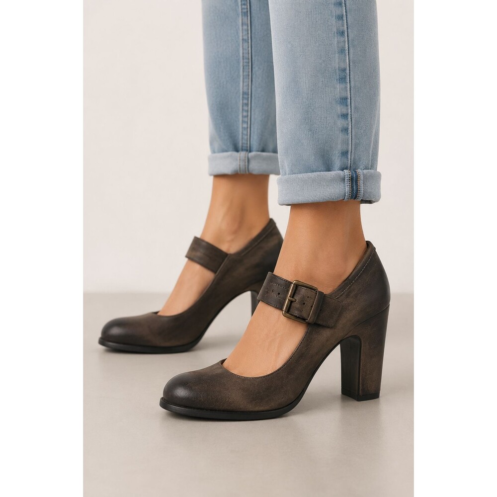 ECCO Kiev Brown Leather Mary Jane Heels Buckle Comfort Pumps Women's US 10-10.5